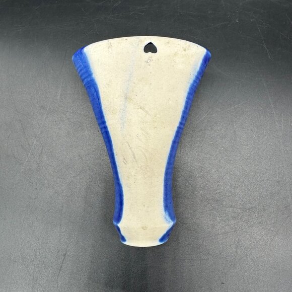 Art Pottery Wall Pocket Vase Blue Heart Cutouts Signed Handcrafted Hanging - Picture 5 of 11